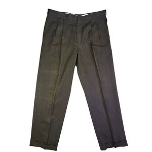Slates Mens Pleated Trousers Pants Dark  Herringbone Size 36x30